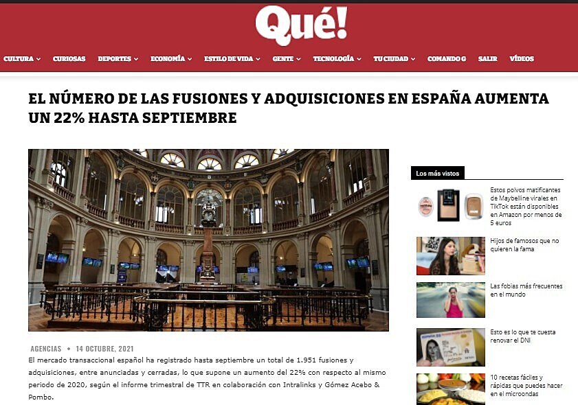 El nmero de las fusiones y adquisiciones en Espaa aumenta un 22% hasta septiembre